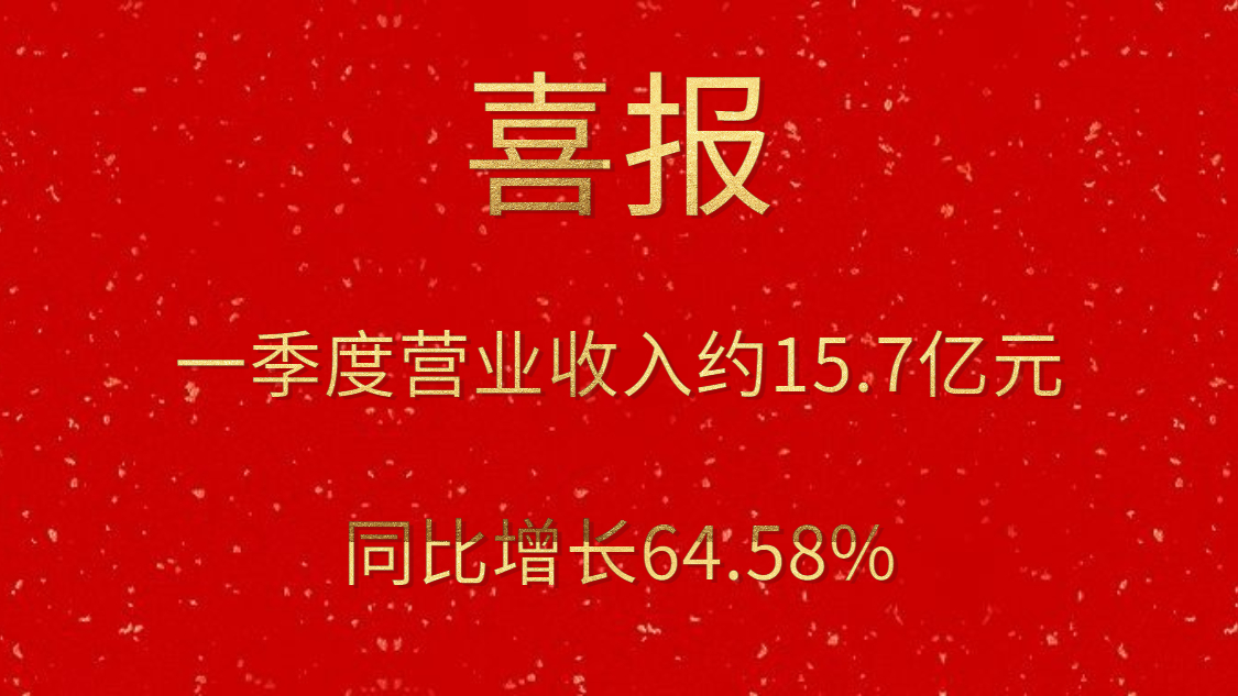 公司一季度实现营业收入约15.7亿元，同比增长64.58%